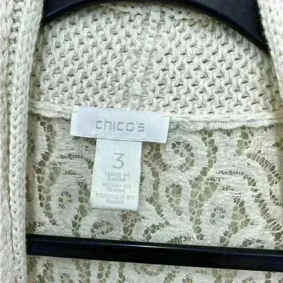 Chico’s womens  cardigan size 3/L 16/18 open Front cream beige crochet Lace boho - Picture 5 of 6
